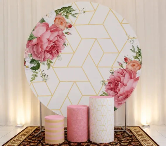 Kit 3 Capas Cilindro Floral Geométrica E Painel Redondo