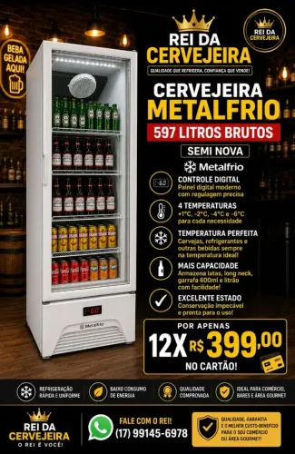 Cervejeira metalfrio vn50 porta vidro semi nova 597 litros brutos watsap *