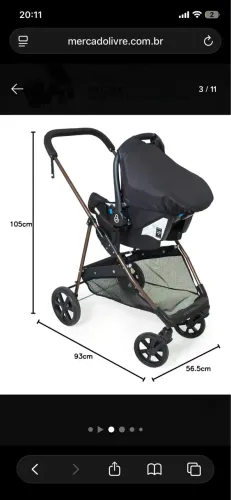 Carrinho de Bebe Infantil Berço Passeio Moises Reversível Bebê Conforto Galzerano