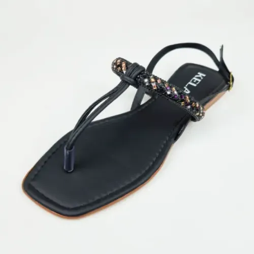 Sandália Rasteira Kela Prime Cristal Noir Feminina Tiras Finas