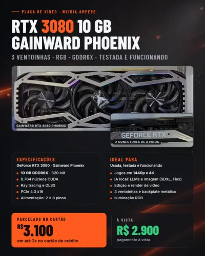 Placa de Video RTX 3080 10GB Gainward Phoenix (3 fans, RGB)