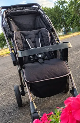 Carrinho de bebê com bebê conforto