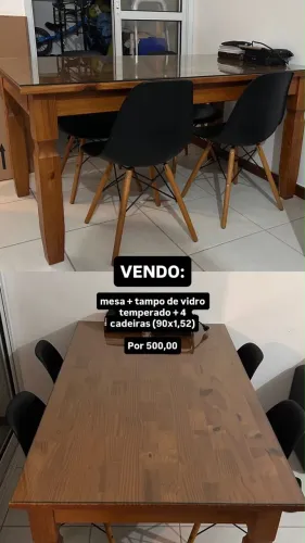 Conjunto Mesa madeira maciça 6 lugares com 4 cadeiras eames Eiffel