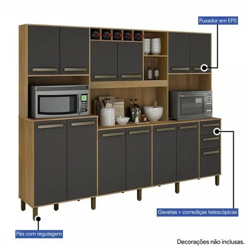 Kit Cozinha 12 Portas Ágata Valdemóveis Ipê *nova na caixa