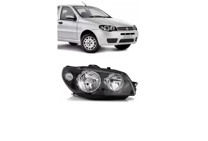 Farol Mascara Negra Palio 2004 a 2007 Foco Cromado Direito 