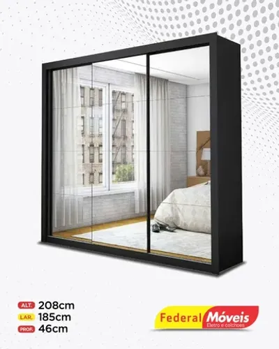 Guarda Roupa 3 Portas de Correr 4 Gavetas Espelhado Super Lindo Fazemos Entrega
