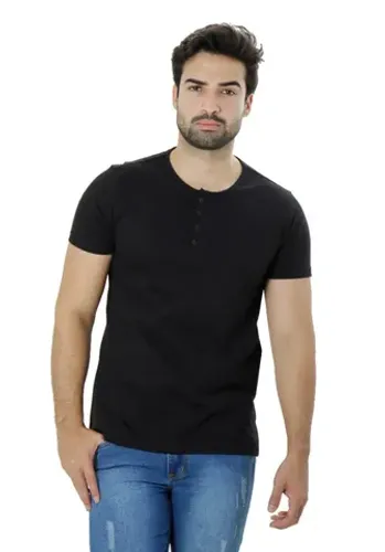 Camiseta Masculina Henley Com Botões Frontais Manga Curta