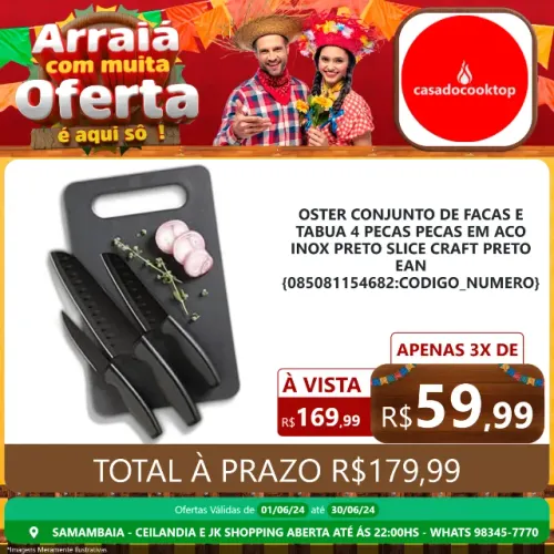 Oster conjunto de facas e tabua 4 pecas pecas em aco inox preto slice craft - preto