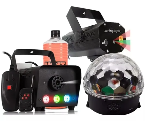 Kit Iluminação Para Festa De Aniver Djs Máquina De Fumaça