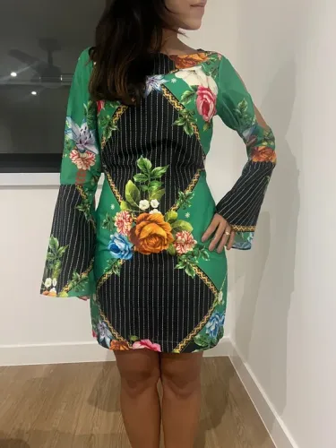 Vestido Floral Manga Longa - Verde