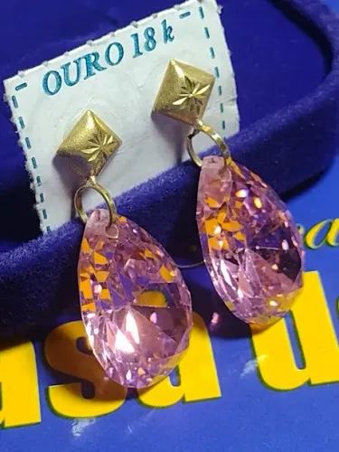 Brincos Pedras Ouro 18 Kilates Zircônias 18 mm Todo 27 mm Peso 8.50 Gramas