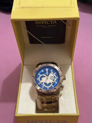 Relógio invicta pro driver 22765 - azul 48mm pulseira dourada 