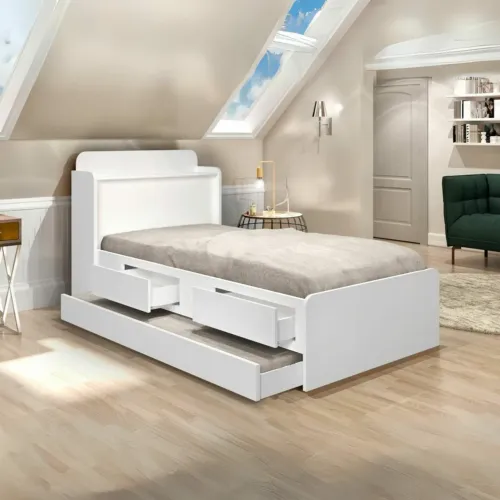 Cama Solteiro Baú  + Auxiliar Milly 100%MDF tt43