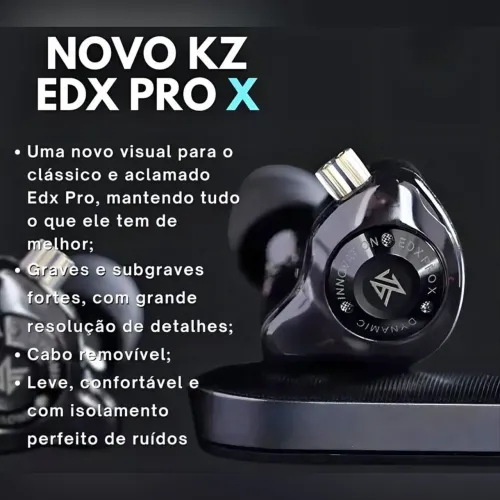 Fone Profissional KZ Edx pro-x Black Sem microfone /Gamer/DJ/Retorno Palco/Cabo removível 