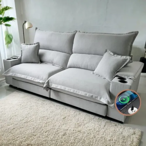 Sofá Retrátil e Reclinável Apogeu 2,30 m Veludo Prata tt765