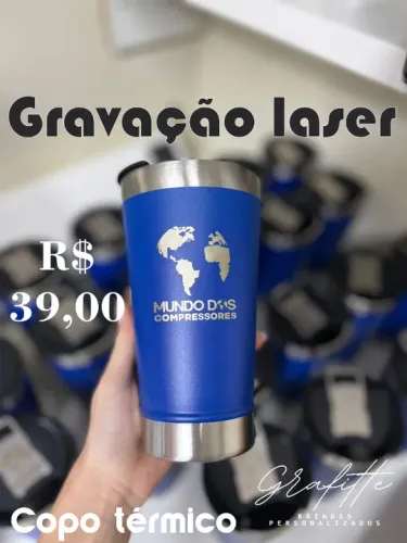 Gravação á laser - copo térmico com tampa e abridor
