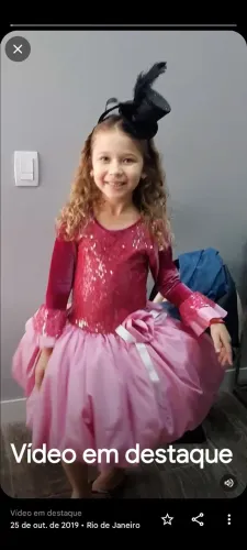 Vestido rosa 06 anos saia balone de cetim manga longa 09 anos