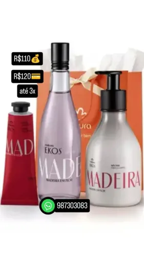 KIT NATURA EKOS FLOR DE MADEIRA HIDRATANTE 250ML+ CREME PARA MÃOS 40GR+COLÔNIA 150ML