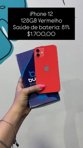iPhone 12 / 128GB / Vermelho / Saúde de bateria 81% / R$ 1.700,00 