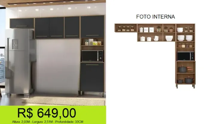 Cozinha de parede super bem dividida