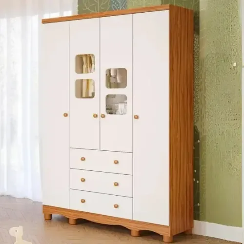 Roupeiro Infantil 4 Portas Lumi Peroba, 100% MDF
