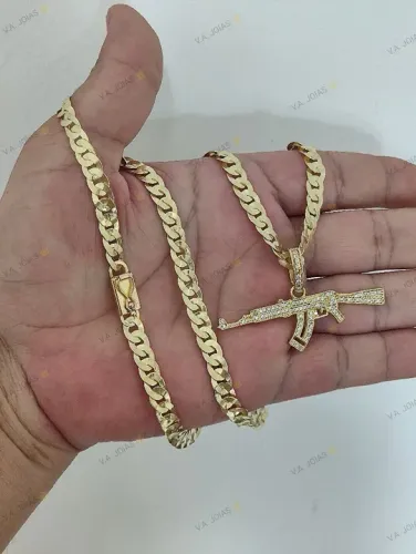 Cordão e Pingente Em Moeda Antiga Idêntica ao Ouro 18K