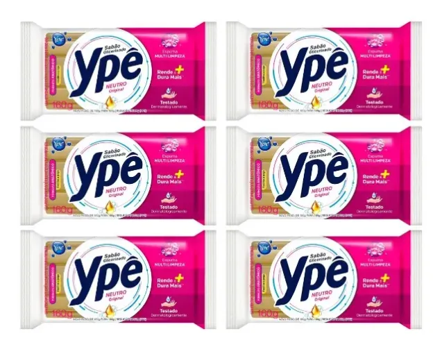 kit 6 sabão barra Ype neutro 160g