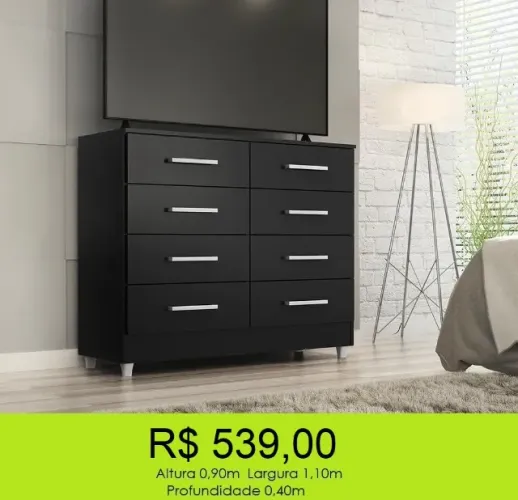 Comoda 8 Gavetas a pronta entrega - Amplo espaço nas gavetas