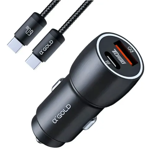 Kit carregador veicular turbo 60w com duas saídas USB tipo C