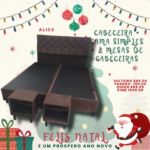 Kit cama box simples + cabeceira + 2 mesas de cabeceira