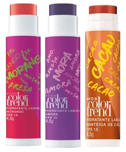 Hidratante Labial Color Trend Avon - Morango, Amora e Cacau