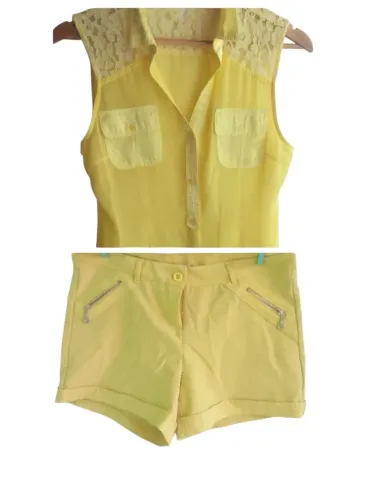 Conjunto blusa e short amarelo em poliéster e elastano