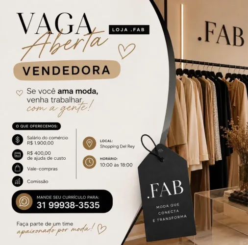 Vaga vendedora loja moda feminina
