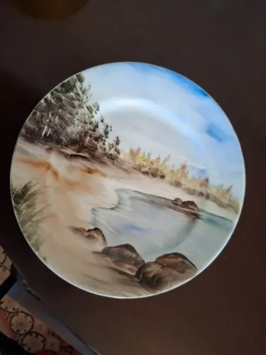 Prato de porcelana antigo pintado a mão