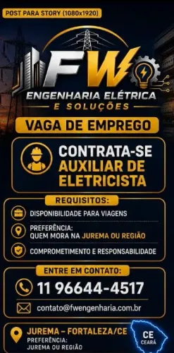 Contrata-se auxiliar de eletricista enmediatnúmero