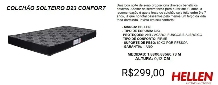 COLCHAO DE SOLTEIRO A PRONTA ENTREGA
