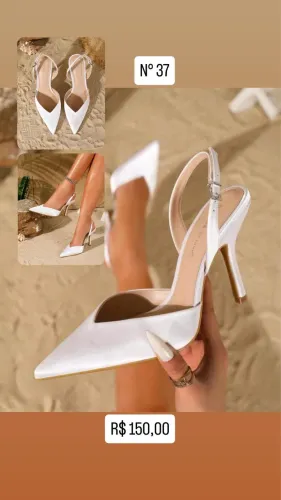 Salto alto elegante de bico fino, branco e estiloso. N? 37