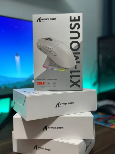 Mouse Gamer Attack Shark x11, Branco, sem fio, Dock de carregamento