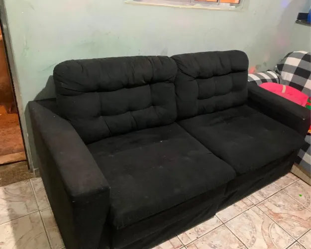 Sofá cama de canto chaise preto