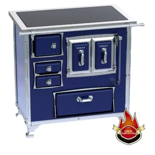 FOGAO A LENHA AZUL VENAX CHAPA VITROCEREMICA ACABAMENTO CROMADO INOX