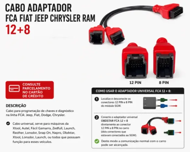 Cabo Adaptador fca 12+8 fiat jeep
