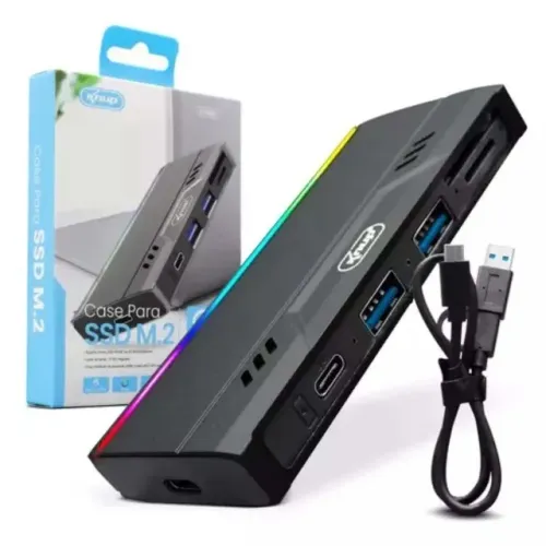 Case para SSD M2 NVME Hub Tipo-c 2 USB Leitor de cartão KNUP HD838 -Loja Coimbra Entrega