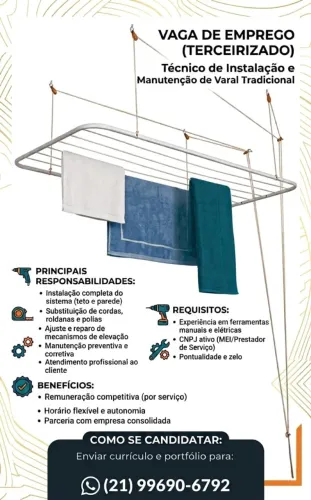 Vaga: Instalador / Manutenção de Varal de Roupas - Terceirizado