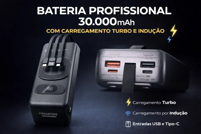 Power Bank 30.000mAh Turbo + Indução | Entrega Hoje em Maceió