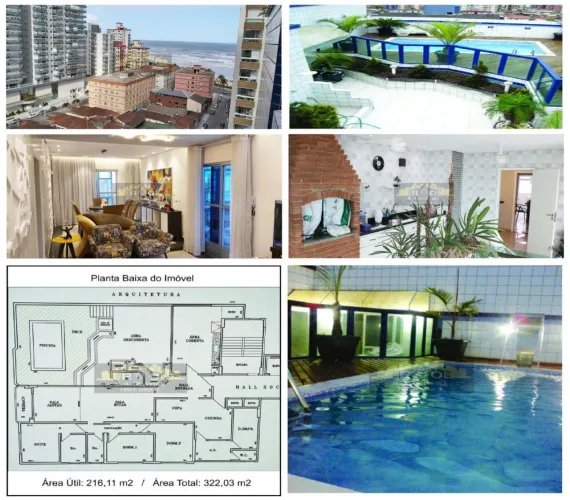 Cobertura para Venda em Praia Grande, Ocian, 3 dormitórios, 1 suíte, 4 banheiros, 3 vagas