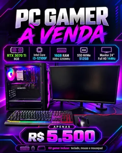 PC GAMER RTX 3070 Ti + Monitor 144 Hz + Kit Redragon
