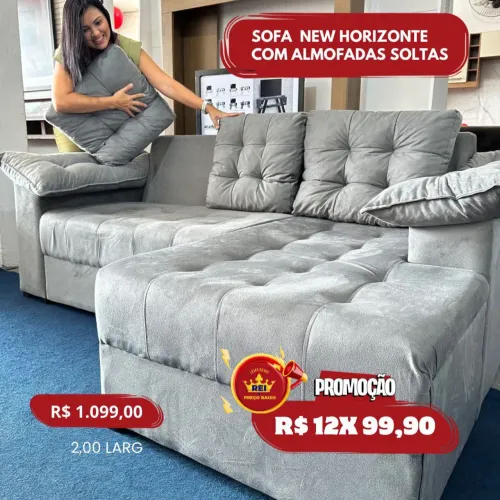 PROMOÇÃO URGENTE - Sofá Novo Horizonte 3 LUGARES com CHAISE Cinza apenas 12x R$99,90