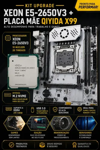 Placa mãe QIYIDA X99 D4 C612 TPM2.0 com M2 + Xeon 2650v3Nvme + Processador Xeon E5 2650 v3