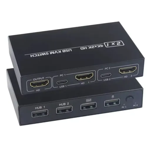 Switch KVM HDMI 2x1 USB 4K - 2 PCs em 1 Monitor