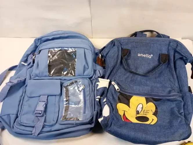 Kit 2 Mochilas Azuis (Mochila Escolar Espaçosa + Mochila Anello Mickey)